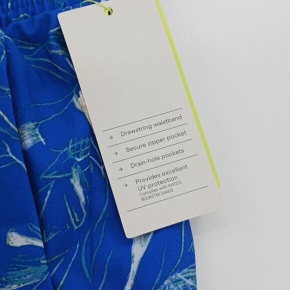 All In Motion Swim Trunks Blue Floral Tropical Drawstring Elastic Mens Size 2XL - Picture 3 of 5